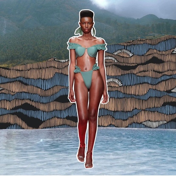 New Andrea Iyamah M L New RARE HTF Green Ruffled High Cut Mulan Bikini Swimsuit - Picture 13 of 16